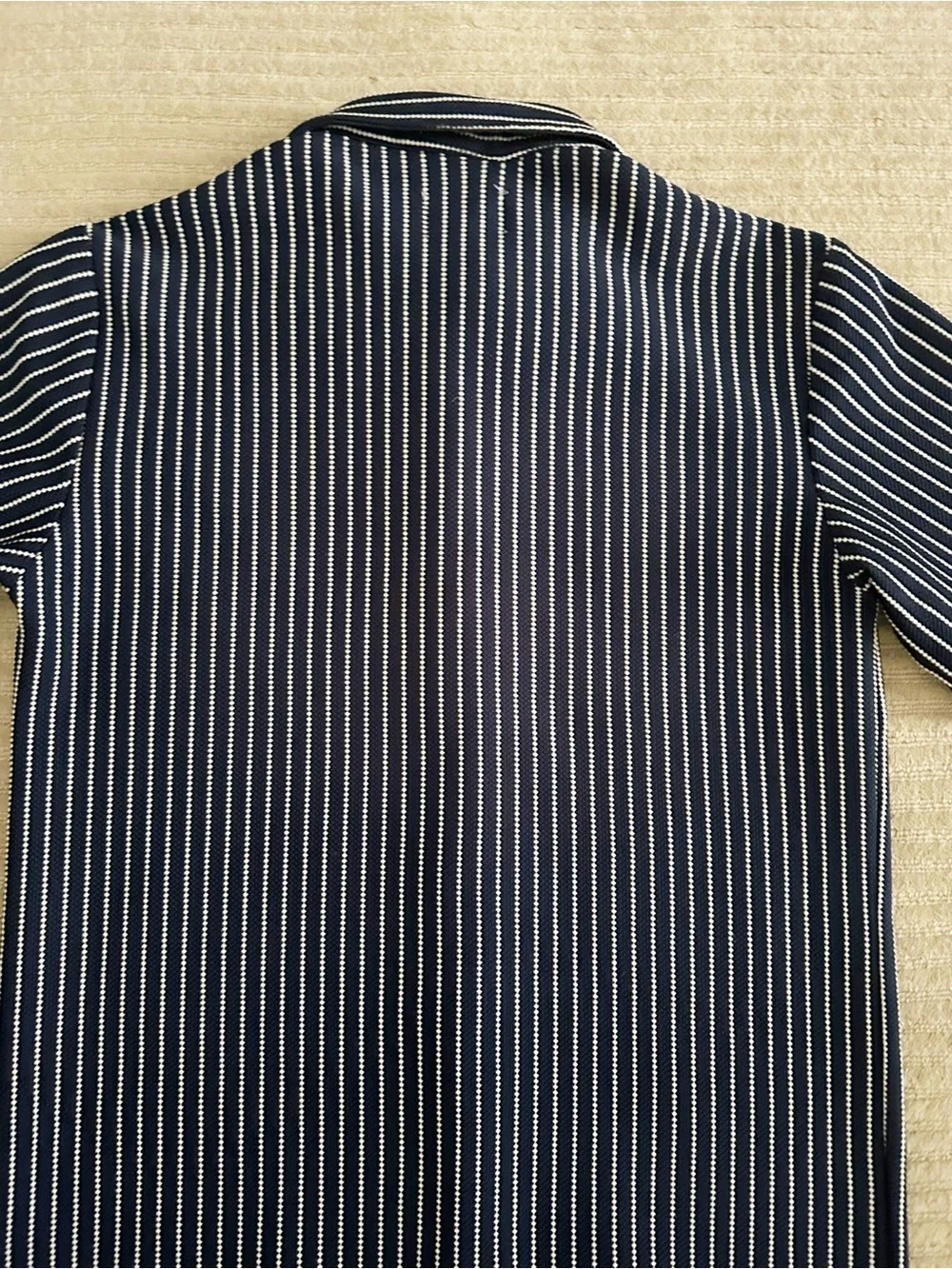 Distortion Slim Fit Navy Stripe Short Sleeve Shirt